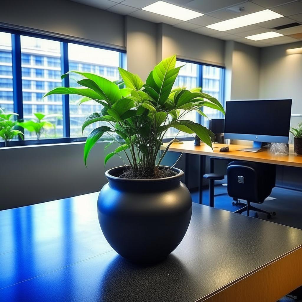 Уход за растениями в офисе, цветок на рабочем столе